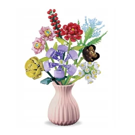 709 db-os Virágkocka Építőjáték – Vegyes Csokor Virágok és Rózsaszín Váza 297466