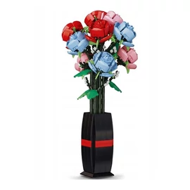 756 db-os Virágkocka Építőjáték – "Scarlet Whisper" Vegyes Rózsa Csokor Vázával 297501