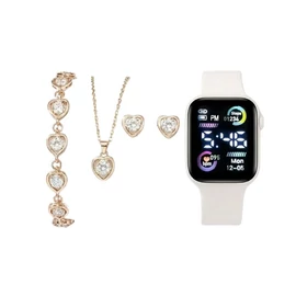 6 db-os Luxus Ajándékszett – Fehér Okosóra és Szív Ékszerkollekció QB4872383-F