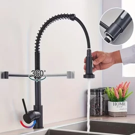 Modern, konyhai csaptelep kihúzható zuhanyfejjel fekete LD123413-F