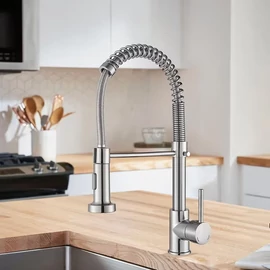 Modern, konyhai csaptelep kihúzható zuhanyfejjel ezüst nikkel LD123413