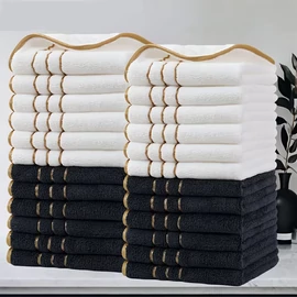 24 részes arany csíkos 35x35cm  törölköző szett fehér-sötétszürke RB6623627-FSSZ