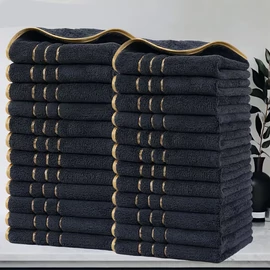 24 részes arany csíkos 35x35cm  törölköző szett sötétszürke RB6623627-SSZ