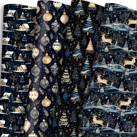 "Éjféli Ragyogás" – Arany és Kék Ünnepi Csomagolópapír Szett EL387210-K