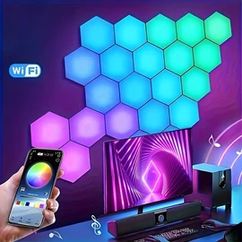 10db RGB LED hatszögletű fali lámpa WIFI hangvezérlés QK279158-WH