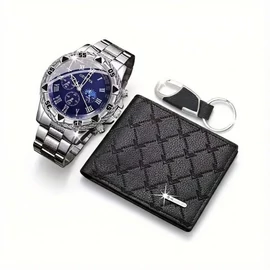 3 Részes Luxus Férfi Ajándékszett – Karóra, Pénztárca és Kulcstartó VY5639389