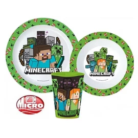 Minecraft Étkészlet lapos tányér, mély tányér és 260 ml pohárral,  műanyag szett 1VWW35X70