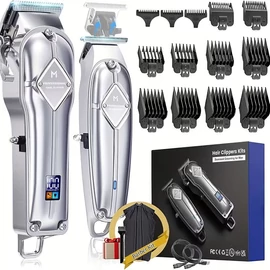 Professzionális Hajnyíró és Szakállvágó Szett – LCD Kijelzős, Ezüst Kivitel XW6169003