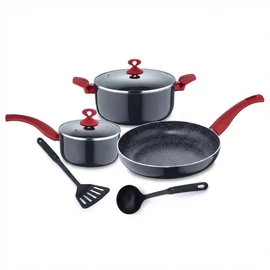 Renberg Argent 7 Darabos Márványbevonatú Edénykészlet – Piros Nyéllel RB-1255-RD