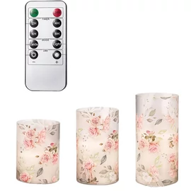 3 db-os Romantikus Rózsa Mintás LED Gyertya Szett Távirányítóval FK768642