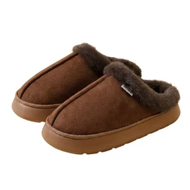 Divatos Plüss Bélelt Női Papucs Barna  – Vastag EVA Talppal XV3628746-5