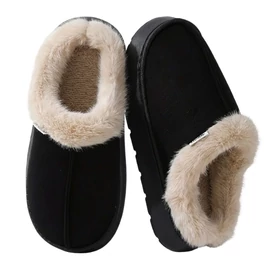 Divatos Plüss Bélelt Női Papucs Fekete  – Vastag EVA Talppal XV3628746-6