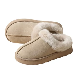 Divatos Plüss Bélelt Női Papucs Bézs  – Vastag EVA Talppal XV3628746