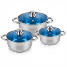 Swiss Zurich 6 Részes Inox Tálaló- és Pároló Készlet – Kék Üvegfedővel SZ6CH