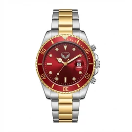 ULYSSES Elegáns Férfi Karóra – Vörös Számlappal és Kéttónusú Fém Szíjjal ULY1R