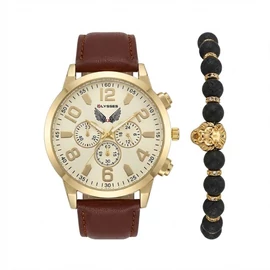 ULYSSES "Golden Jaguar" Férfi Karóra és Karkötő Ajándékszett – Arany/Bordó ULY3AB