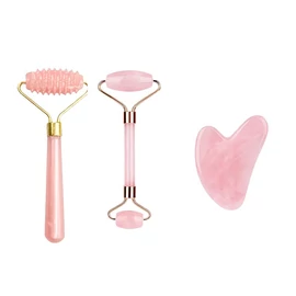 3 az 1-ben Arcmasszírozó és Gua Sha Készlet - Bőrmegújító és Alakformáló Szett - Rózsaszín LT6210624