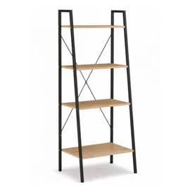Modern 4 Szintes Létrás Könyvespolc és Dekorációs Állvány 147cm - Világos Barna/Fekete SZ51JBR