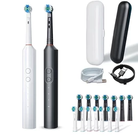 2 db-os Elektromos Fogkefe Szett 16 db Pótfejjel és Utazótokkal - Fekete és Fehér TD4461037