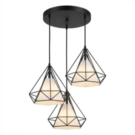 Modern Geometrikus Drótvázas Függeszték - 3 Ágú "Gyémánt" (Fekete/Fehér) LEDL-05
