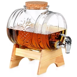 3 Literes Hordó Alakú Üveg Italadagoló Csappal és Fa Állvánnyal 14WV39363