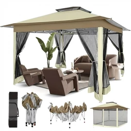 Prémium Összecsukható Kerti Pavilon és Partisátor Szúnyoghálóval (3x3m) - Khaki XH1000824-2