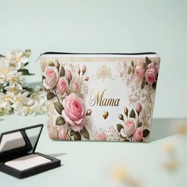 Cipzáras kozmetikai táska - Rózsás minta, Mama felirat PX11462106