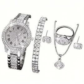 6 részes Luxus Női Karóra és Ékszerszett (Ezüst színű) DW4194645-S