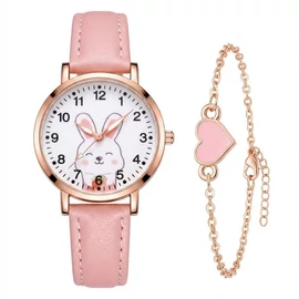 Aranyos Nyuszi Női Karóra és Karkötő Szett – Pasztell Rózsaszín QQ11707971