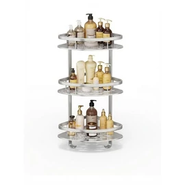 3 szintes alumínium sarok fürdőszobai polc – fúrás nélkül holm8709