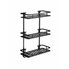 3 szintes fekete fali fürdőszobai polc – fúrás nélkül holm8711
