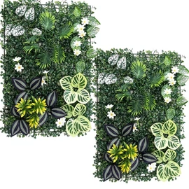 2 Darabos Prémium Mesterséges Zöld Növényfal Panel – Trópusi Levélzettel és Virágokkal YY8369103