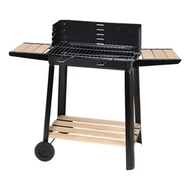 Nagy faszenes kerti grill 5 szintes állítható ráccsal, fa polcokkal és kerekekkel V2MQ53W323