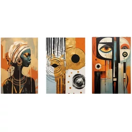3 darabos modern absztrakt afrikai stílusú vászon falikép szett 50x70cm JD489621-2