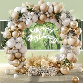 129 darabos fehér és arany lufi dekorációs szett QP499463