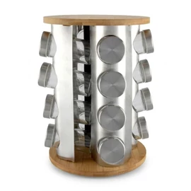 Perfect Home Bambusz és Rozsdamentes Forgó Fűszertartó – 16 részes 16675