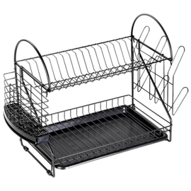 Kétszintes Fekete Fém Edényszárító Tálcával és Evőeszköztartóval (53 x 24,5 x 38,5 cm) 229285