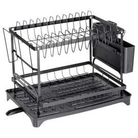 Kétszintes Fekete Fém Edényszárító Állvány (42 x 29 x 36,5 cm) 229298