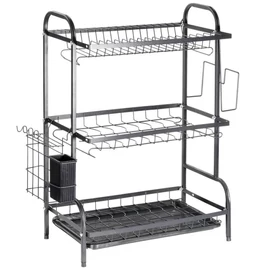 Háromszintes Fekete Fém Edényszárító Állvány (54,5 x 24,5 x 60 cm) 229299