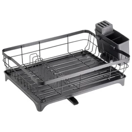 Fekete Fém Edényszárító Kifolyóval és Evőeszköztartóval (48 x 32,5 x 18,5 cm) 229300