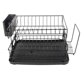 Kétszintes Fekete Edényszárító Csepegtető Tálcával és Kiegészítőkkel 07349
