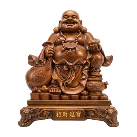 Dekoratív nevető Buddha szobor gazdagság szimbólumokkal BDH1