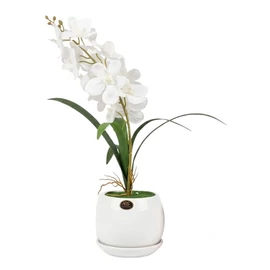 Dekoratív mű orchidea kaspóban fehér virágokkal ORCH1
