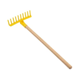 Sárga műanyag gyermek gereblye fanyéllel SGG-01