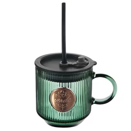 Orion VERDE üveg bögre tetővel és szívószállal 330 ml – zöld, kompakt és praktikus 124371