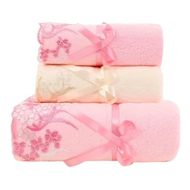 3 db csipkés törölköző szett - Rózsaszín és fehér XK270787-3