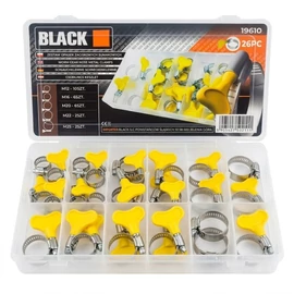 BLACK professzionális csőbilincs készlet pillangó fogantyúval – 26 darabos 19610