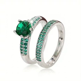 Luxus smaragdzöld és ezüst tónusú gyűrűszett RU02210-EZ