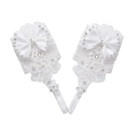 Elegáns ujjatlan csipke menyasszonyi kesztyű – Masnis és strasszos díszítéssel YN2169777