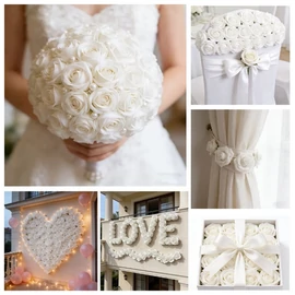 Fehér mű Rózsafejek 51db dekorációhoz, esküvőhöz 59M7652Q24